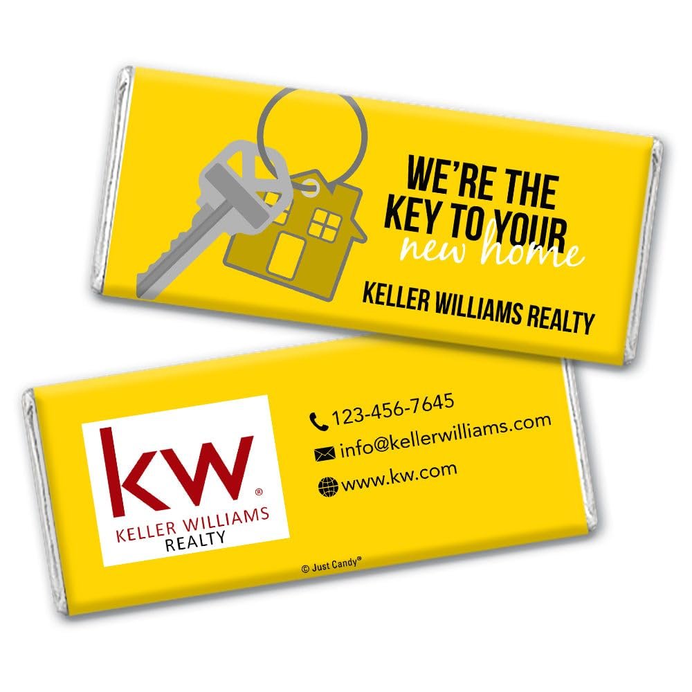 12ct Promotional Products for Realtors Personalized Chocolate Bars (12 Pack) - Yellow with Business Logo