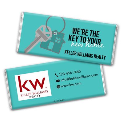 12ct Promotional Products for Realtors Personalized Chocolate Bars (12 Pack) - Robins Egg Blue with Business Logo
