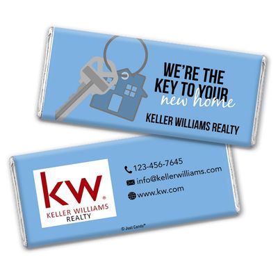 24ct Promotional Products for Realtors Personalized Chocolate Bars (24 Pack) - Cornflower Blue with Business Logo