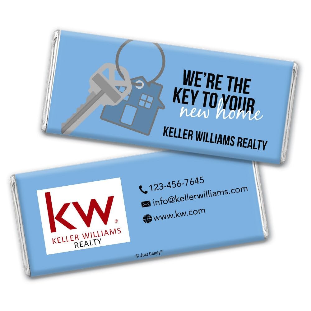24ct Promotional Products for Realtors Personalized Chocolate Bars (24 Pack) - Cornflower Blue with Business Logo