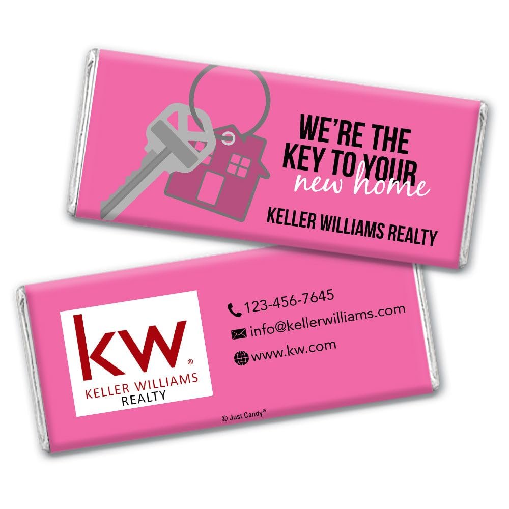 12ct Promotional Products for Realtors Personalized Chocolate Bars (12 Pack) - Bright Pink with Business Logo