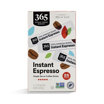 365 by Whole Foods Market, Instant Espresso, Dark Roast, 25 Single Serve Coffee Sticks, 2.65 Ounces