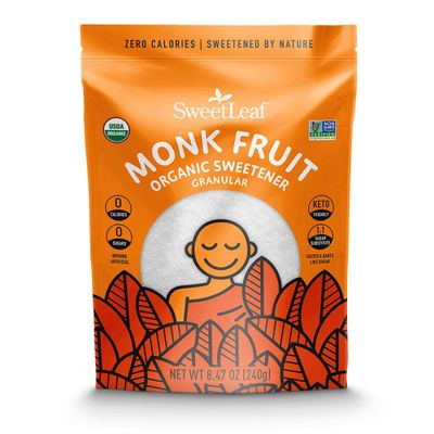 SweetLeaf Organic Monk Fruit Sweetener, Granular - Keto Friendly Natural Sugar Substitute for Coffee, Tea, and Baking, Zero Calorie, Organic Monk Fruit, Non GMO, Sugar Free - 8.47 Oz Bag