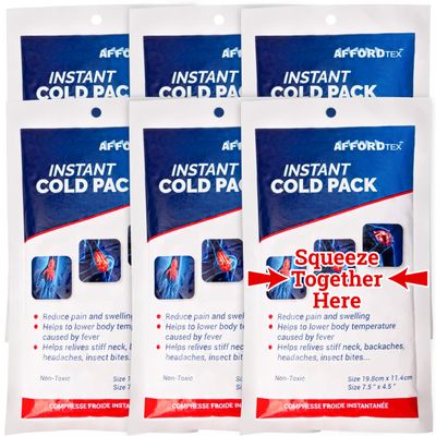 AFFORDTEX Instant Cold Pack 6 Count Disposable 7.5 x 4.5 Inches Ice Packs  Must Have Medical Supplies for Outdoor Activities  Ice Packs Ideal for Injuries, Inflammation, Sprains, Strains