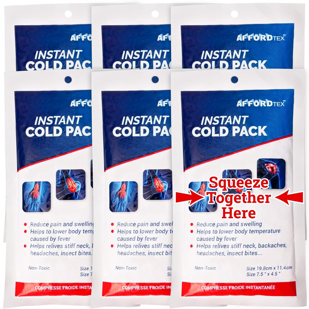 AFFORDTEX Instant Cold Pack 6 Count Disposable 7.5 x 4.5 Inches Ice Packs Must Have Medical Supplies for Outdoor Activities Ice Packs Ideal for Injuries, Inflammation, Sprains, Strains