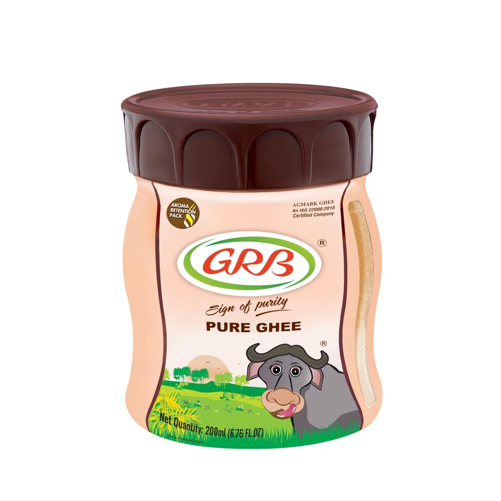 GRB Buffalo Ghee - Pure Desi Ghee Clarified Butter from Buffalo Milk, Thick White Texture & Rich Creamy Taste, Everyday Cooking Ghee, Made in India, 200ml