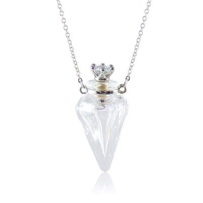 1PC Colorful Cone Bottle Aroma Essential Oil Diffuser Pendant Necklace for Womens Perfume Vial Pendant Necklace Jewelry Unique Gift (Clear Cone)