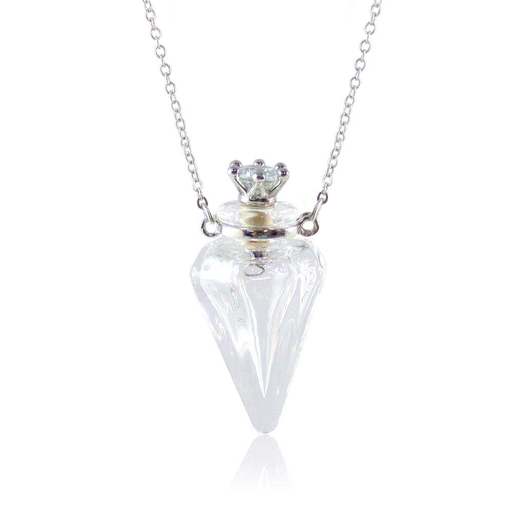 1PC Colorful Cone Bottle Aroma Essential Oil Diffuser Pendant Necklace for Womens Perfume Vial Pendant Necklace Jewelry Unique Gift (Clear Cone)