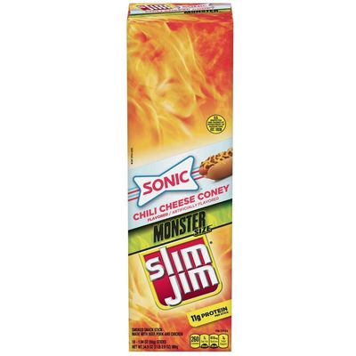 Slim Jim Monster Size Sonic Chili Cheese Coney Flavor Meat Sticks, 1.94 Ounce -- 108 per case.