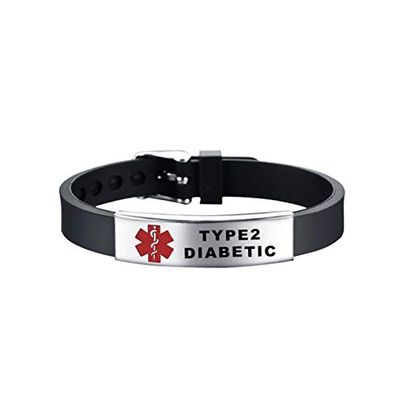 DWJSu Silicone Medical Alert ID Bracelets Adjustable Sport Emergency Waterproof Type 2 Diabetic for Men Women