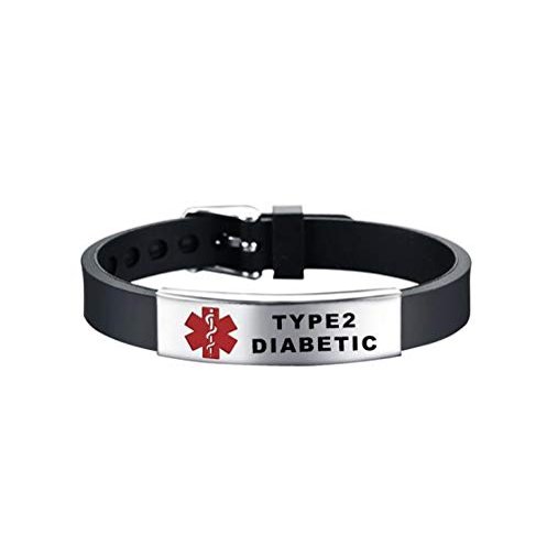DWJSu Silicone Medical Alert ID Bracelets Adjustable Sport Emergency Waterproof Type 2 Diabetic for Men Women