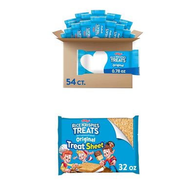 Rice Krispies Treats Marshmallow Square Snack Box Care Package, Original Snack Bars (54 Bars) and Large 32 oz Sheet