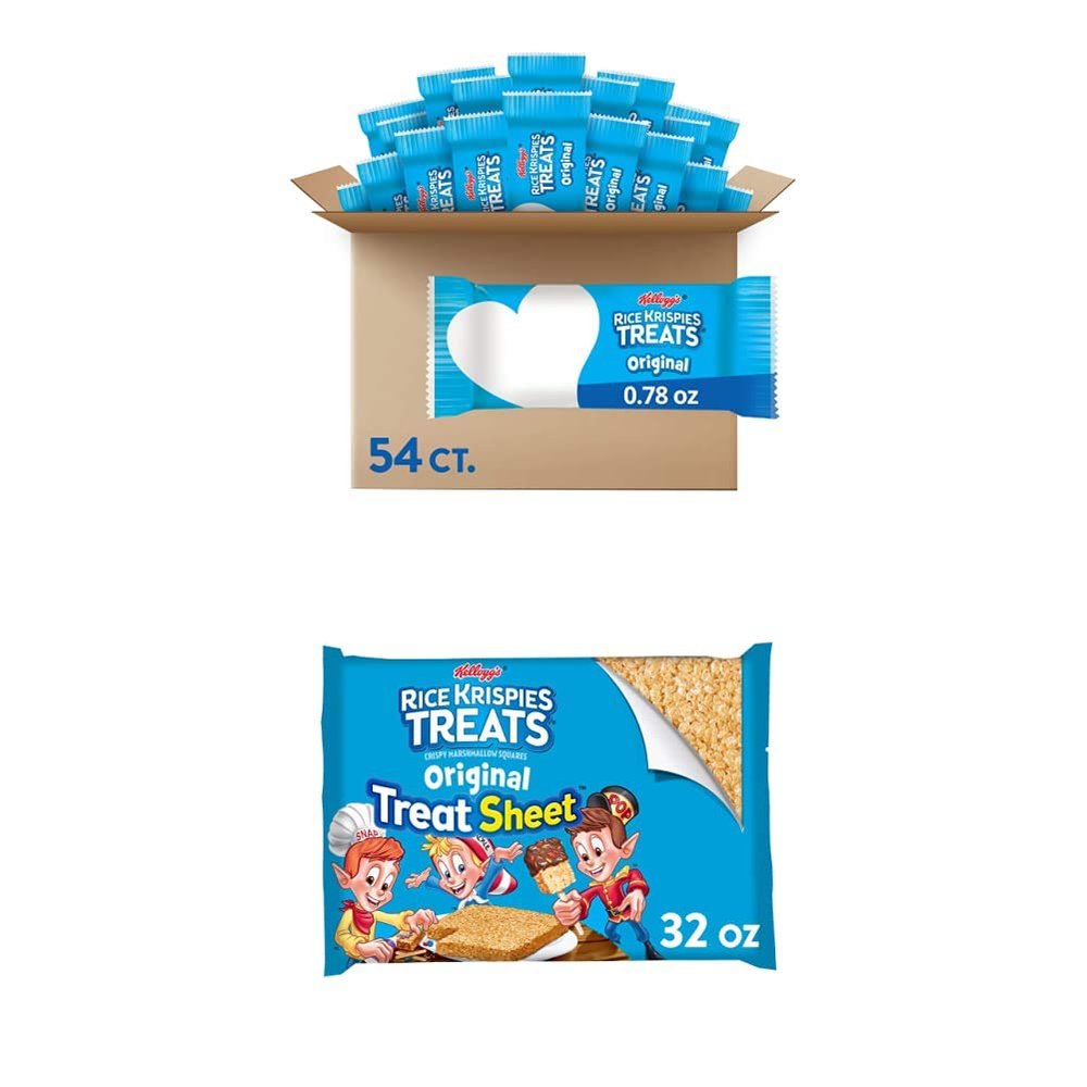 Rice Krispies Treats Marshmallow Square Snack Box Care Package, Original Snack Bars (54 Bars) and Large 32 oz Sheet