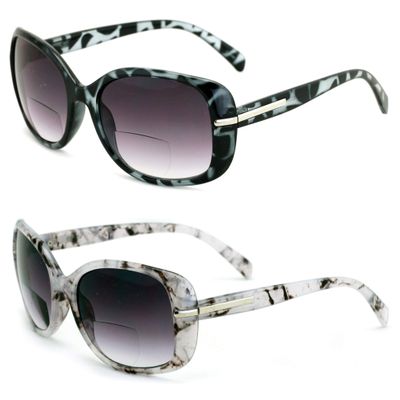 2 Pairs Women's Bifocals Reading Sunglasses Reader Glasses Vintage Outdoor Black and Leopard (2 Pairs (Grey/Mica), 3.25)
