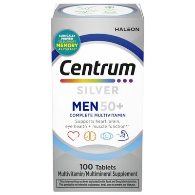 Centrum Silver Multivitamin for Men 50 Plus, Multimineral Supplement, Vitamin D3, B-Vitamins and Zinc, Gluten Free, Non-GMO Ingredients, Supports Memory and Cognition in Older Adults - 100 Ct