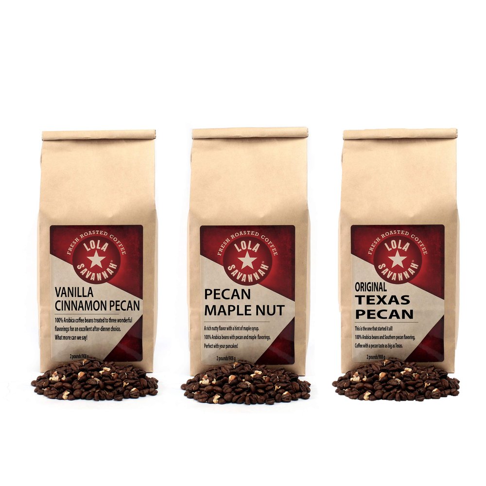 Lola Savannah Texas Pecan, Pecan Maple Nut, and Vanilla Cinnamon Pecan Bundle l Whole Bean l Caffeinated | 2lb Bag