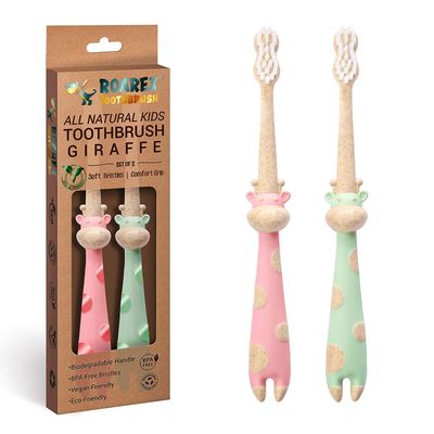 ANPEI ROARex Vegan Earth Friendly All Natural Kids Toothbrush Made from Plants  Sweet Baby Giraffe | 100% Biodegradable and Compostable | 1% for The Planet Product