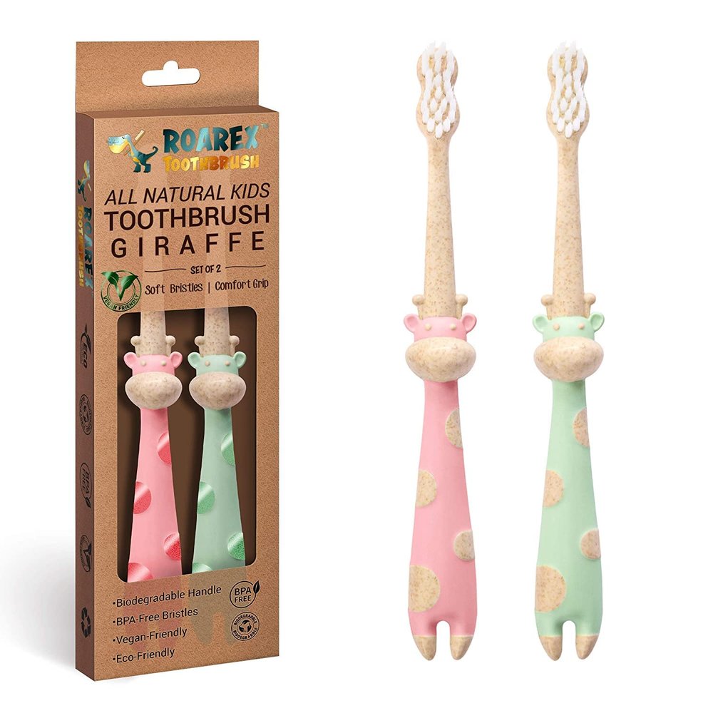 ANPEI ROARex Vegan Earth Friendly All Natural Kids Toothbrush Made from Plants  Sweet Baby Giraffe | 100% Biodegradable and Compostable | 1% for The Planet Product