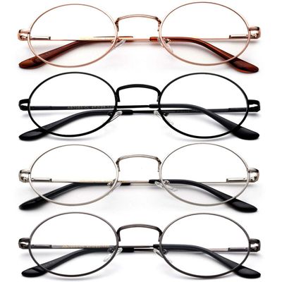 4 Pairs Men Women Hippie Reading Glasses Vintage Style Spring Hinged (4 Pairs - Silver + Black + Gunmetal + Gold, 1.75)