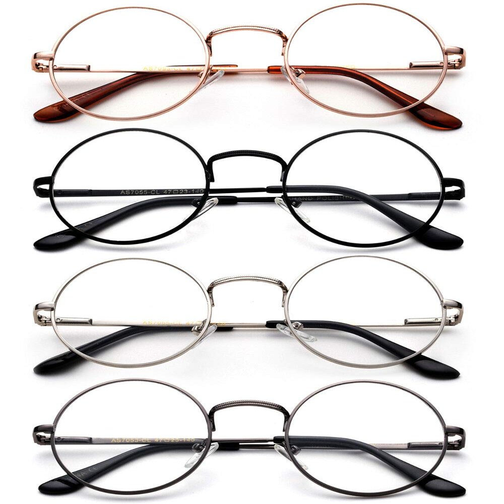 4 Pairs Men Women Hippie Reading Glasses Vintage Style Spring Hinged (4 Pairs - Silver + Black + Gunmetal + Gold, 1.75)