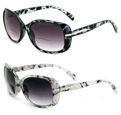2 Pairs Women's Bifocals Reading Sunglasses Reader Glasses Vintage Outdoor Black and Leopard (2 Pairs (Grey/Mica), 2.00)
