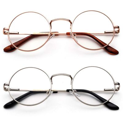 2 Pairs Men Women Hippie Reading Glasses Vintage Style Spring Hinged (2 Pairs - Silver + Gold, 3.00)