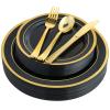 125 Count Halloween Dinner Plastic Plates Include 25 Disposable Dessert Plates & Gold Disposable Silverware, Dinnerware Set Providing for 25 Guests for Party, Wedding