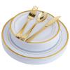 125 Count Gold Plastic Plates Include 25 Dinner Plates 25 Disposable Dessert & Gold Disposable Silverware, Plastic Dinnerware Set Providing for 25 Guests Suitable for Party Wedding
