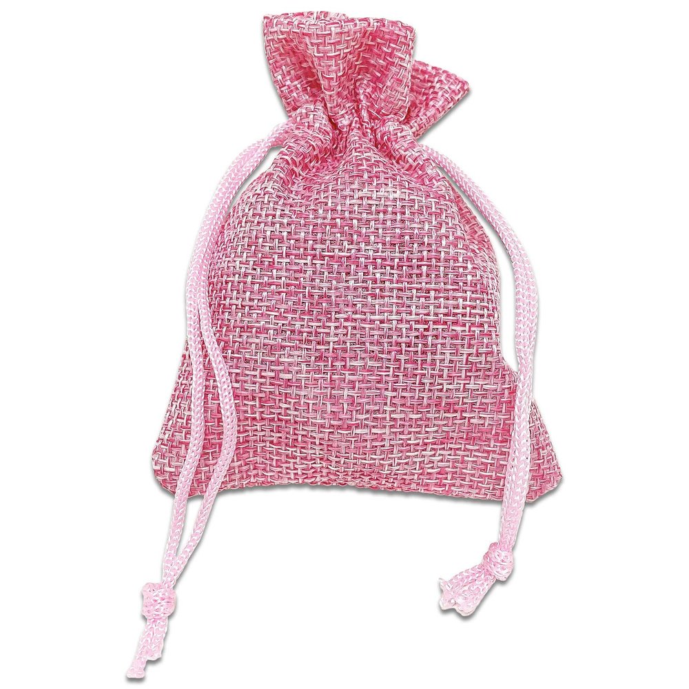 12-Pack 3x4 Natural Burlap Gift Bags w. Drawstring (Hot Pink, X-Small) for Party Favors, Presents or DIY Craft by TheDisplayGuys