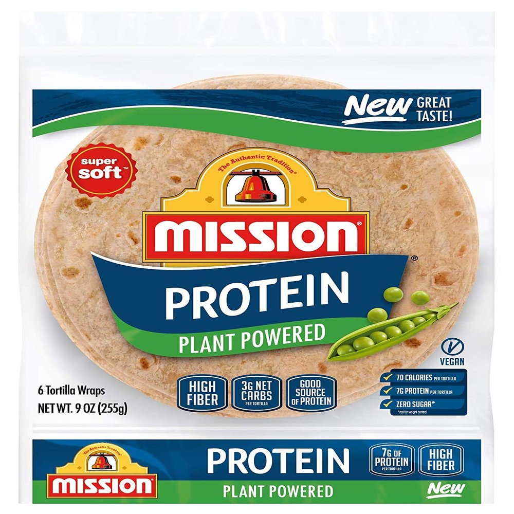 Tortillas Mission Protein Plant Powered Tortilla Wraps, High Fiber, Low Carb, Vegan - 2 Packs, 9 Ounce (Pack of 2)