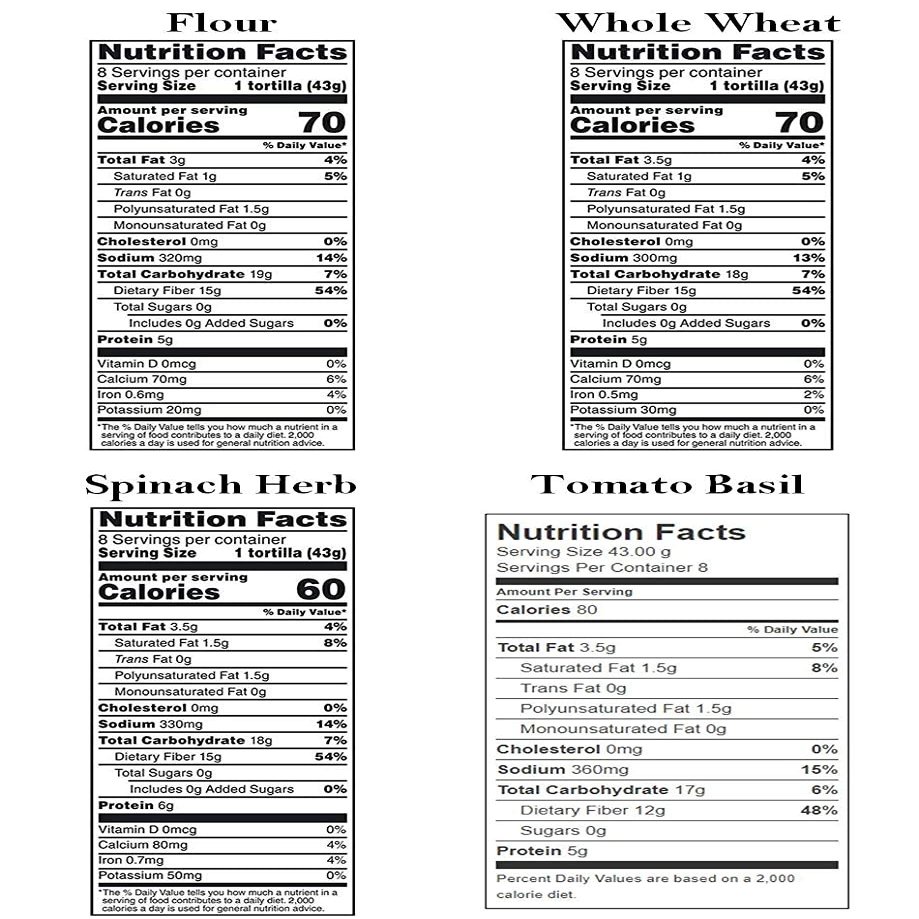 Mission Carb Balance Tortilla Variety Pack - Flour, Whole Wheat, Spinach Herb, and Tomato Basil