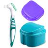 Denture Bath Case Cup with Denture Cleaner Brush & Retainer Holder Box, Complete Clean Care for Dentures, Clear Braces, Mouth Guard, Night Guard & Retainers,Traveling (Blue) view 1