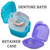 Denture Bath Case Cup with Denture Cleaner Brush & Retainer Holder Box, Complete Clean Care for Dentures, Clear Braces, Mouth Guard, Night Guard & Retainers,Traveling (Blue) view 2