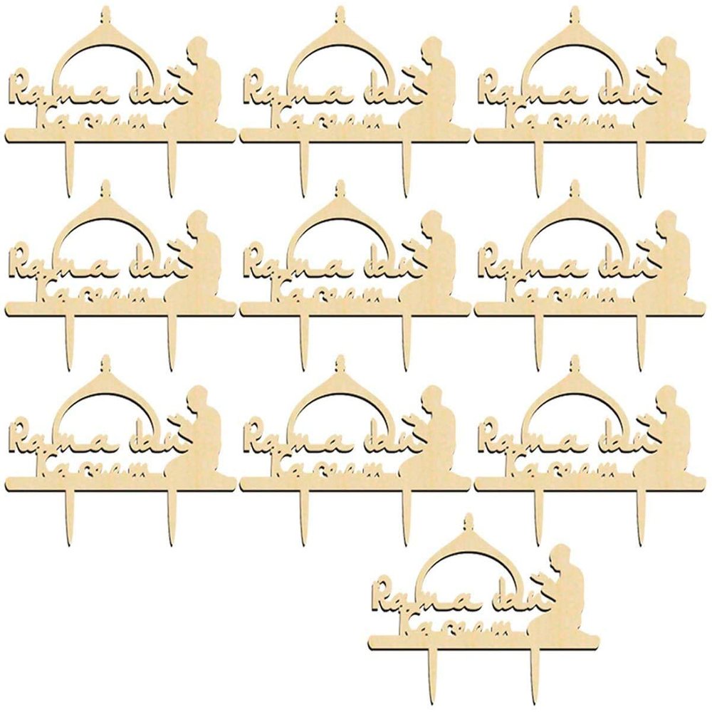 10PCS Eid Mubarak Cake Toppers Ramadan Kareem Cupcake Toppers Ramadan Mubarak Cake Decorations for Muslim Festival Party Decorations