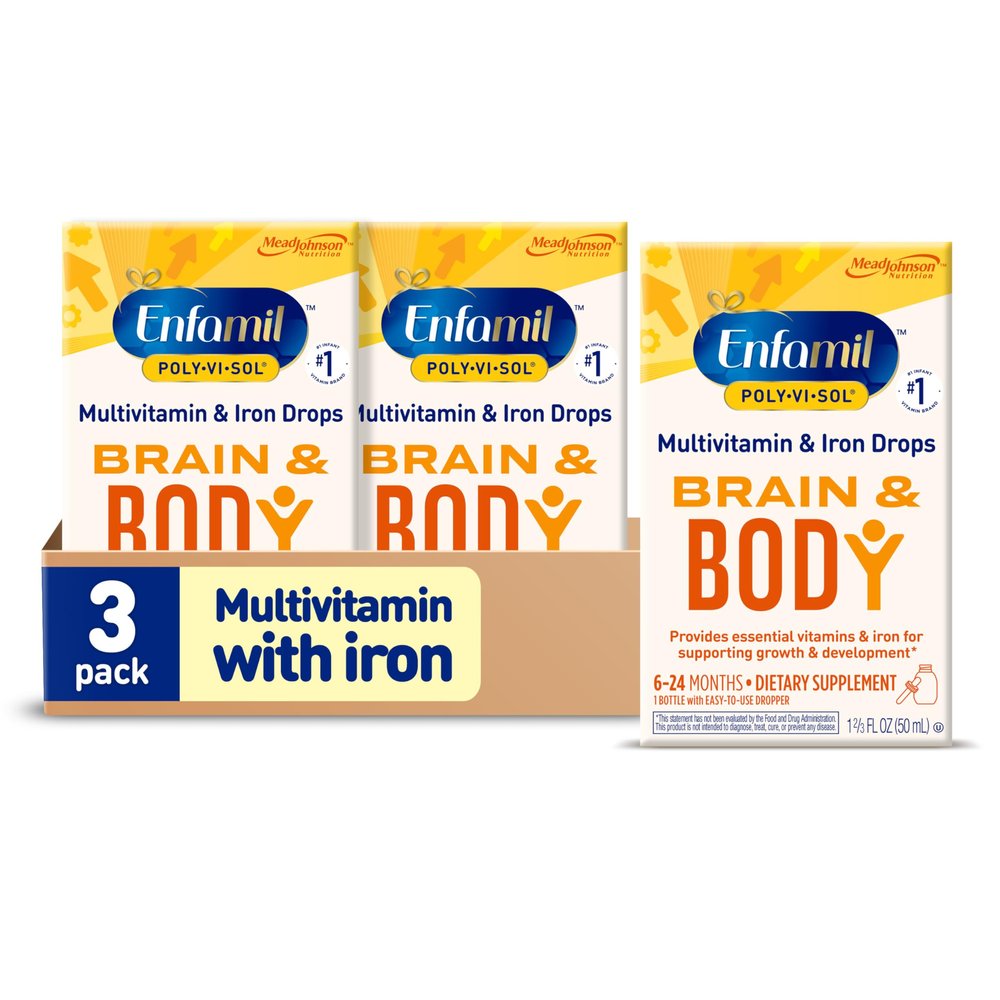 Enfamil Poly-Vi-Sol with Iron Liquid Multivitamin Drops, Supports Growth & Development*, 50mL Bottle (Pack of 3)