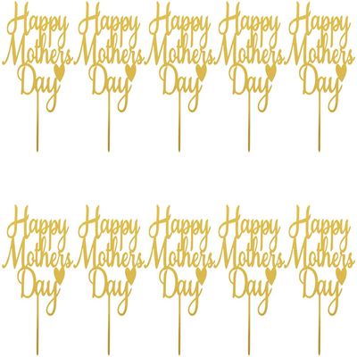10pcs Happy Mothers Day Cake Toppers Cupcake Topper Acrylic Cake Picks for Birthday Party Mothers Day Cake Decoration