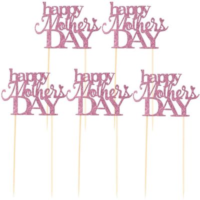 5pcs Happy Mothers Day Cake Toppers Cupcake Topper Glitter Cake Picks for Birthday Party Mothers Day Cake Decoration - Purple
