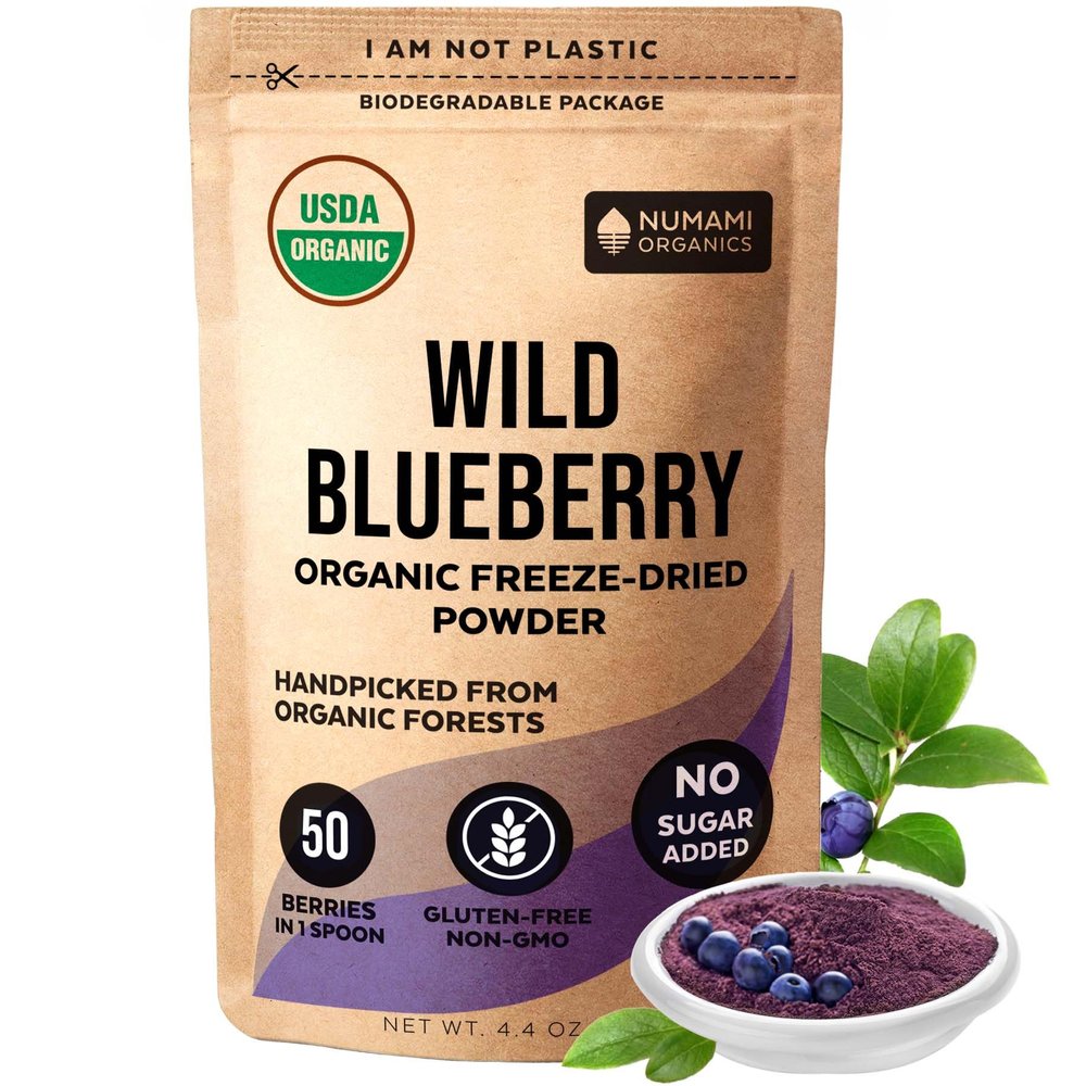 Numami Wild Blueberry Powder Organic, USDA Certified, for Smoothies, Baking and Flavoring, Rich in Antioxidants, Organic Blueberries are Handpicked from Nordic Forests and Freeze Dried