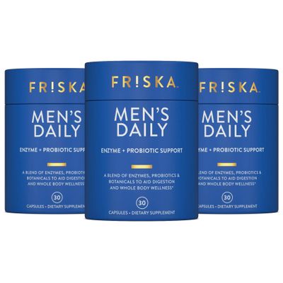 Friska Daily Digestive Enzymes with Probiotics for Men - Helps Break Down Protein, Fat & Carbs, Reduces Bloating & Gas, with Vitamins B6 & B12, 90 Capsules