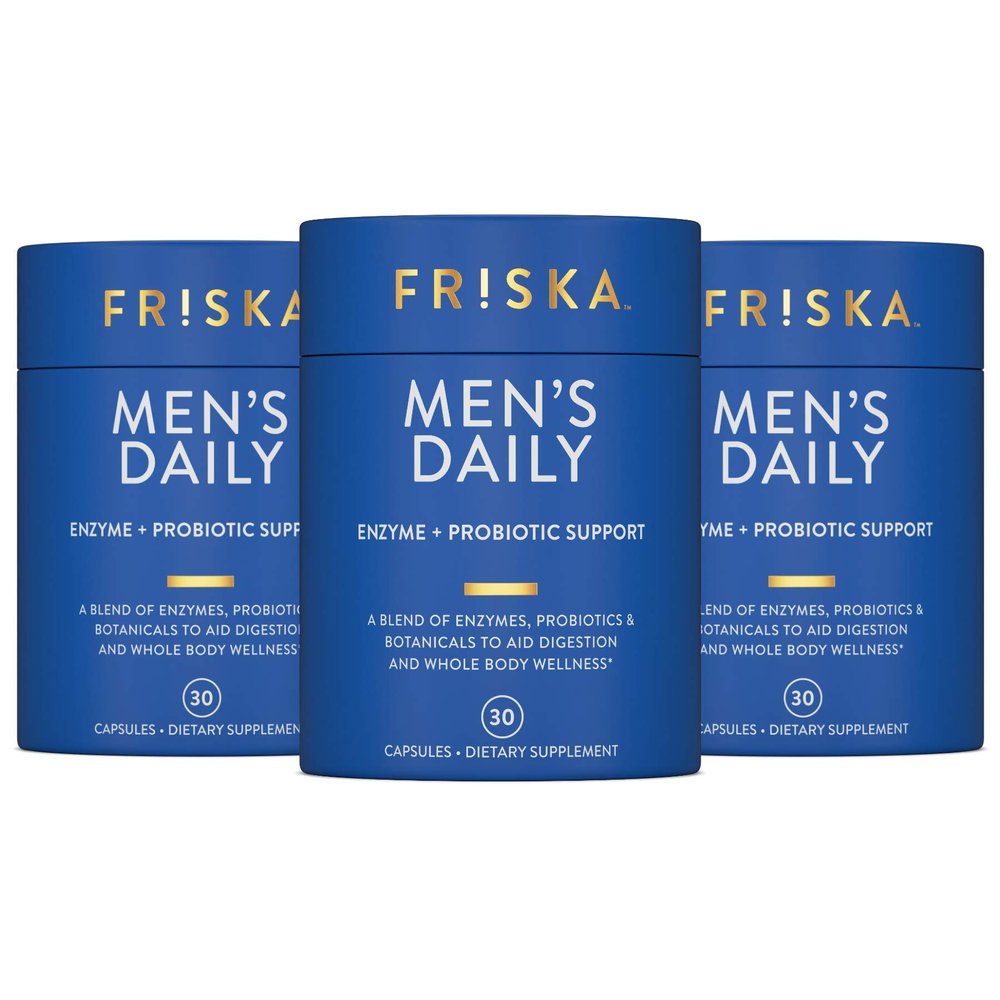 Friska Daily Digestive Enzymes with Probiotics for Men - Helps Break Down Protein, Fat & Carbs, Reduces Bloating & Gas, with Vitamins B6 & B12, 90 Capsules