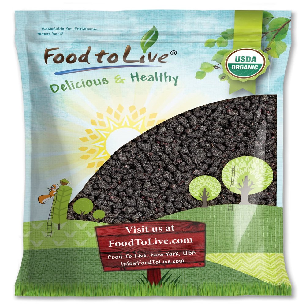 Food to Live Organic Dried Black Mulberries, 4 Pounds  Non-GMO, Raw Fruit, Unsulfured, Unsweetened, Vegan, Mulberry in Bulk. Great for Snacking, Desserts, and Granola. No Sugar Added. Morus nigra