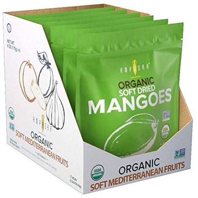 Amphora Dried Organic Mango Healthy Fruits Snack Vegan Kosher Gluten Free 3 oz - 85 gr per Pack (Pack of 6)