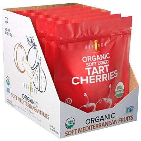 Amphora Soft Dried All Natural Organic Tart Cherry Healthy Snack Fruits Vegan Kosher Gluten Free 3 Oz Each (Pack of 6)
