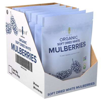 Amphora Soft Dried All Natural Organic Mulberry Healthy Snack Fruits Vegan Kosher Gluten Free 4 Oz Each (Pack of 6)