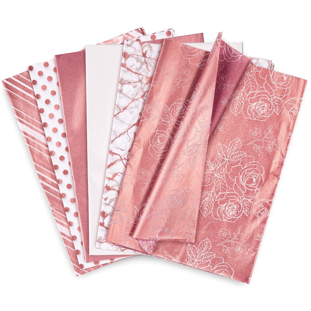 Whaline 60Pcs Rose Gold Pink Tissue Paper Assorted Elegant Style Gift Wrap Paper Bulk 13.8 x 19.7 Inch Mother's Day Floral Wrapping Paper Art Tissue for Wedding Birthday Party DIY Art Crafts