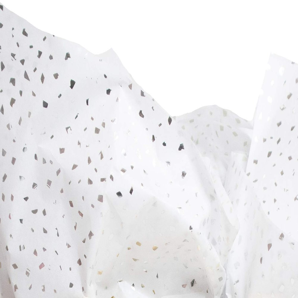Made in USA 50-Sheet Hot Stamp Glitter Gift Tissue Paper Pack, 20" X 30" (Silver on White)