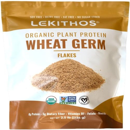 Lekithos Organic Wheat Germ Protein 2.5 lb, USDA Organic Plant-Based Superfood, 8g Protein, European Quality Flakes, Nutrient-Rich Daily Wheat Germ Supplement, 8 Servings, Non-GMO, Vegan