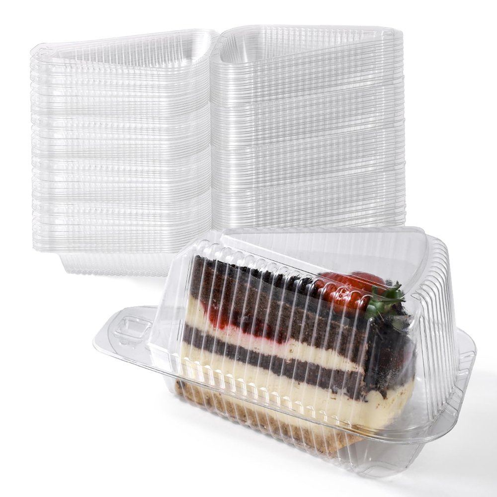 Fit Meal Prep 50 Pack Cake Slice Plastic Containers with Lids - Single 5" Clear Medium Dome Hinged Lid Cheesecake Container, Pie, Food Box, Take Out Togo Packaging for Home, Bakery and Cafe Business