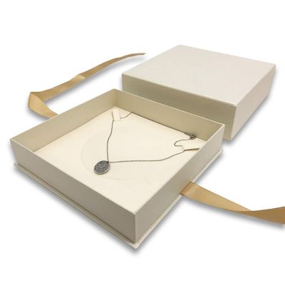 1 Qty - Deluxe Honey-Cream Elagant Ribbon Pre-Wrapped Necklace Jewelry Box - For sales/gifts/display/storage