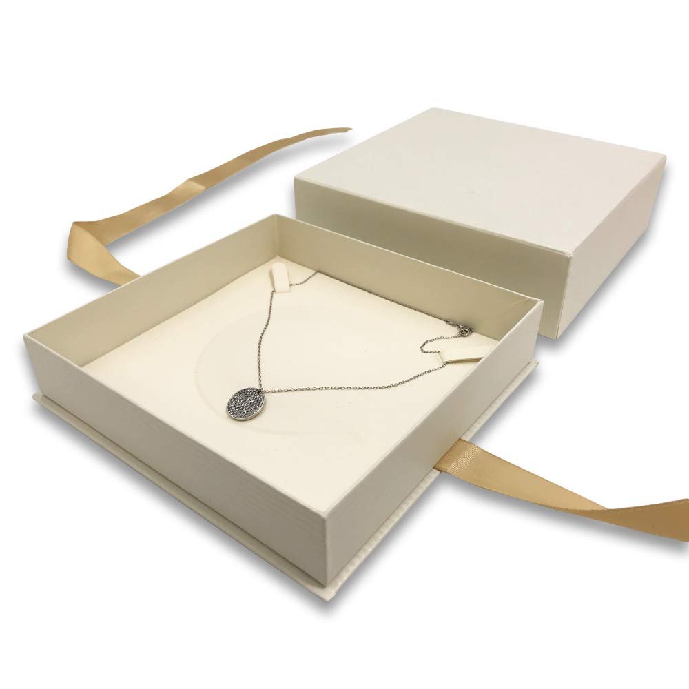 1 Qty - Deluxe Honey-Cream Elagant Ribbon Pre-Wrapped Necklace Jewelry Box - For sales/gifts/display/storage